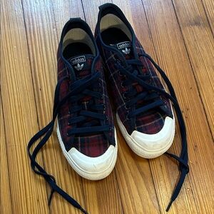 Adidas Red and Blue Tartan Plaid Flannel Sneakers